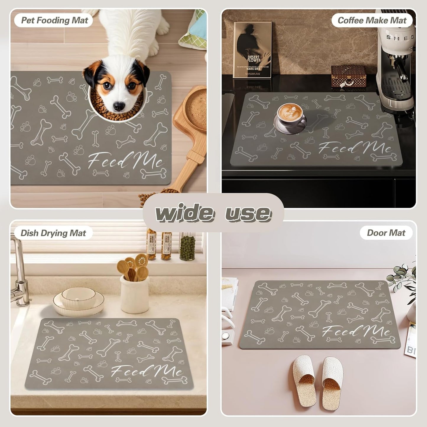 Le courant Absorbent Pet Mat Dog Cat Mat for Floors Waterproof，Cat Placemat Mat for Feeding Bowls - No Stains No Sliding Quick Dry Dog Water Mat Eating Mat Dish Mat-15.7x23.6 in