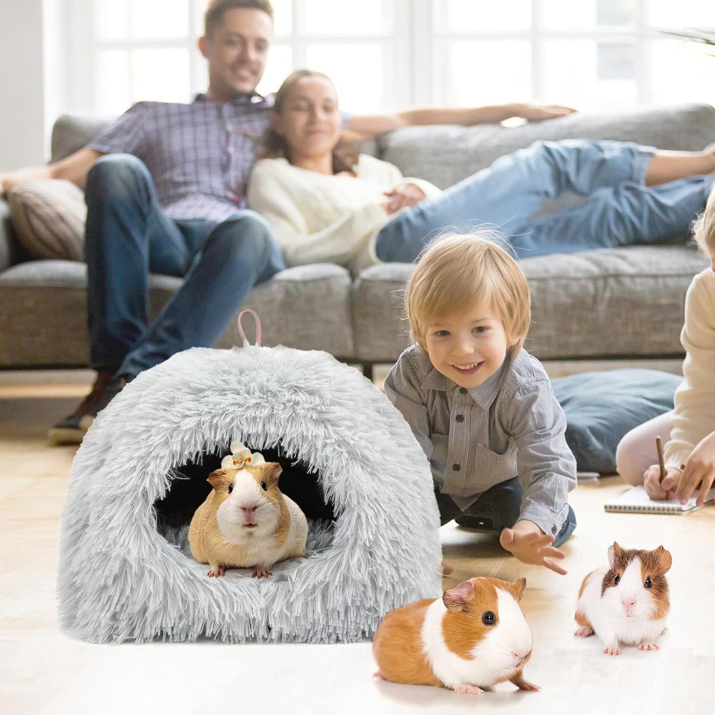 YUEPET Guinea Pig Bed Plush Calming Hideout, Warm Rabbit Hide for Hamsters Hedgehogs Ferrets Dwarf Rabbits and Other Small Animals(Grey)