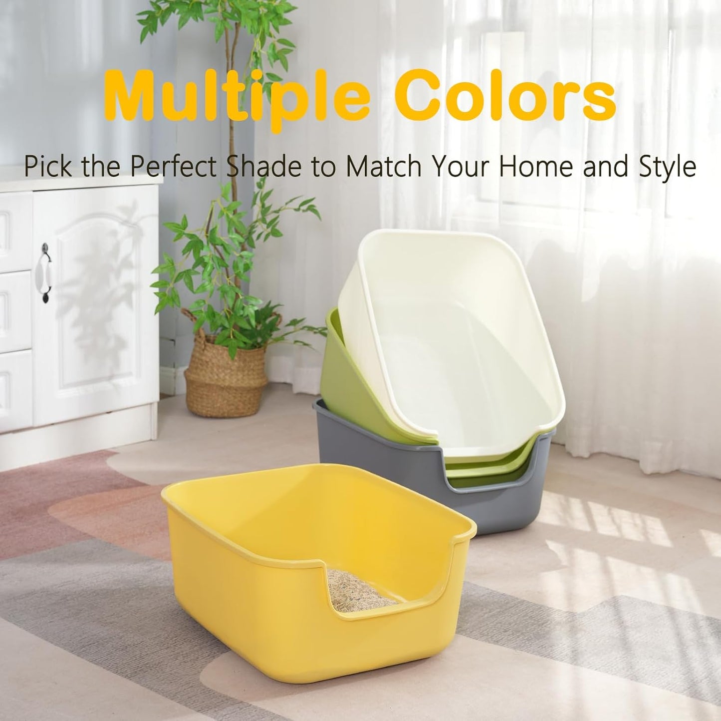 Large Cat Litter Box with High Sides,Cat Boxes for Indoor Cats,Cat Litter Pan for Kitty,Litter Box with Low Entry,Easy to Clean,Anti-Splashing (White)