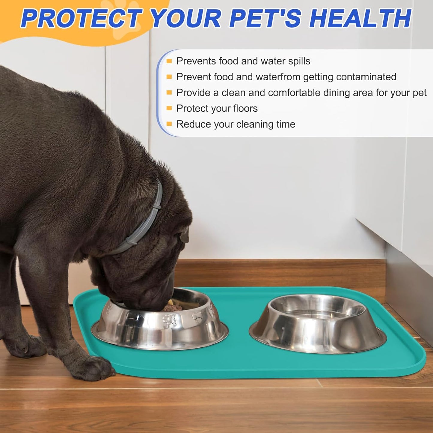 Silicone Pet Feeding Mat with Raised Edge for Food and Water, Dog Bowl Mats, Cat Bowls Placemat with High Lip for Floor Waterproof, Rubber Tray for Cats and Dogs 19 x 12 x0.7 Dark Turquoise