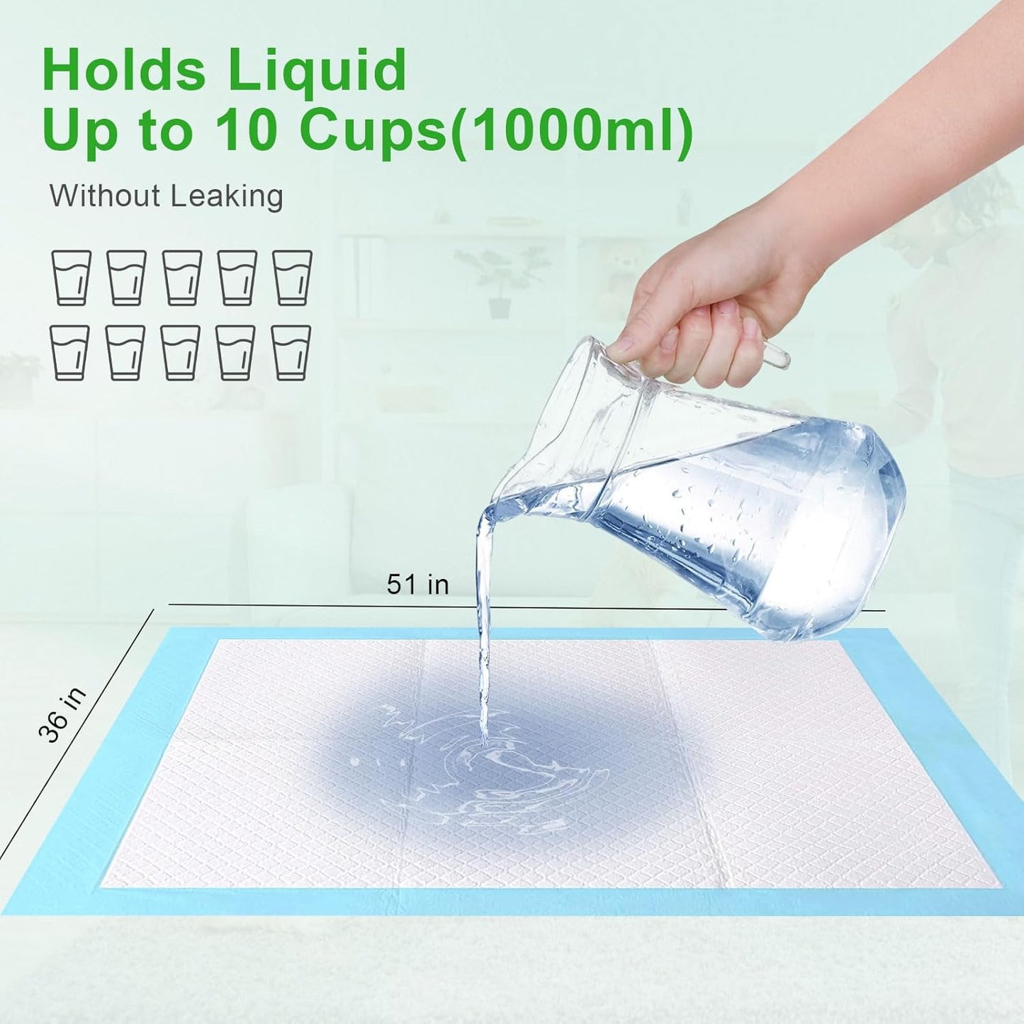 Pee Pads for Dogs & Cats, Extra Large 36"X51", 40 Count, Blue, Polymer, Polyethylene (PE), Fluff Pulp, 6 Layers, Disposable Pet Training Pads