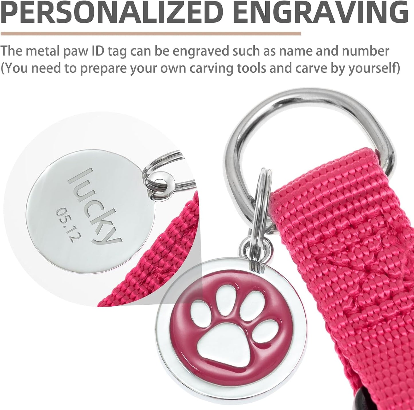 PUPTECK No Pull Dog Harness Soft Adjustable Basic Nylon Step in Puppy Vest Outdoor Walking with ID Tag DeepPink