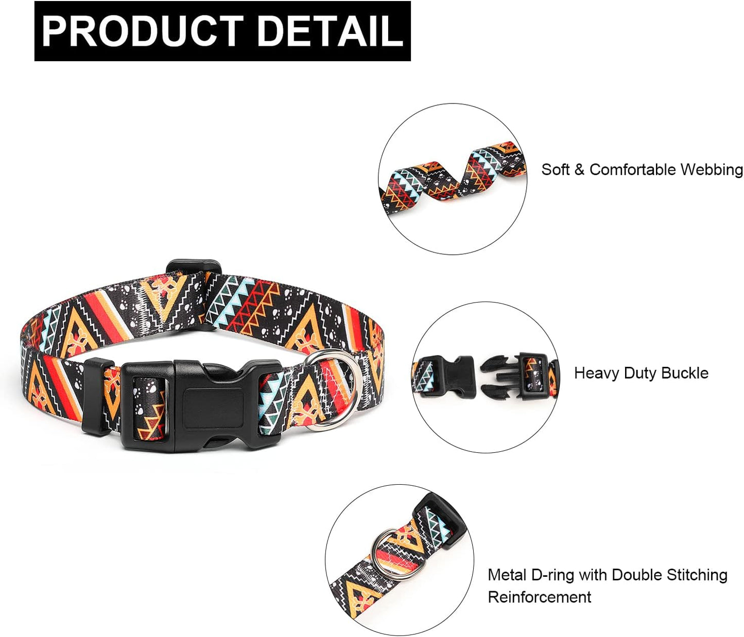 Mercano Adjustable Dog Collar - Special Design Patterns, Soft Nylon Comfortable Durable Pet Collar for Small Medium Large Dogs (XS, Ethnic Gold)