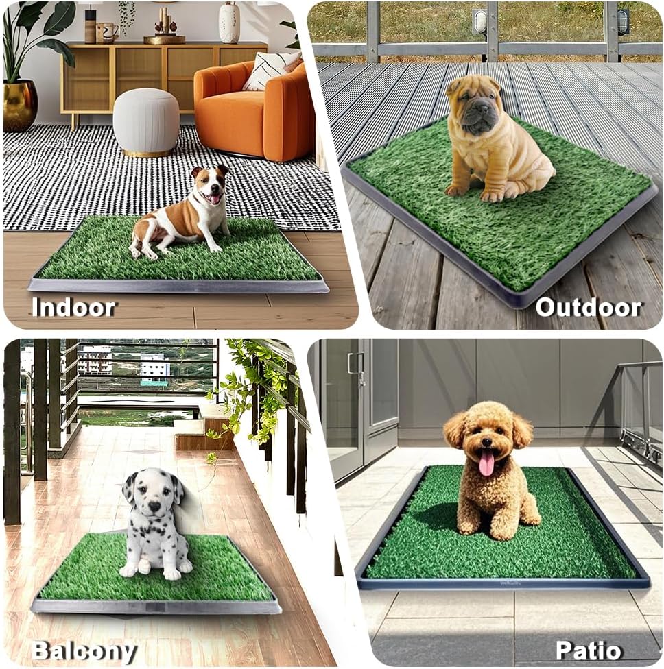 35"X22.6" Dog Grass Pad with Tray - Indoor/Outdoor Artificial Turf Potty Training Mat for Large Dogs, Portable Dog Litter Box for Balcony/Patio, Washable Reusable Pee Pad and Fake Grass for Dogs