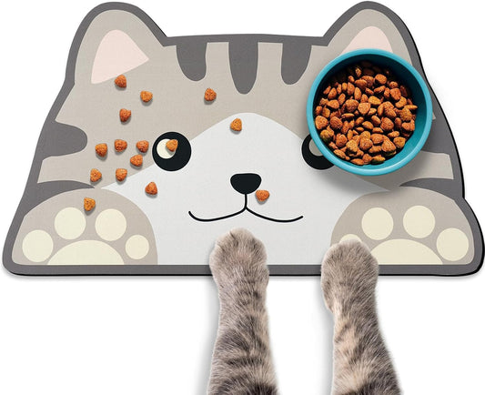 Grey Cat Food & Water Mats - Absorbent Pet Feeding Placemats 23.6 * 13.7 inch
