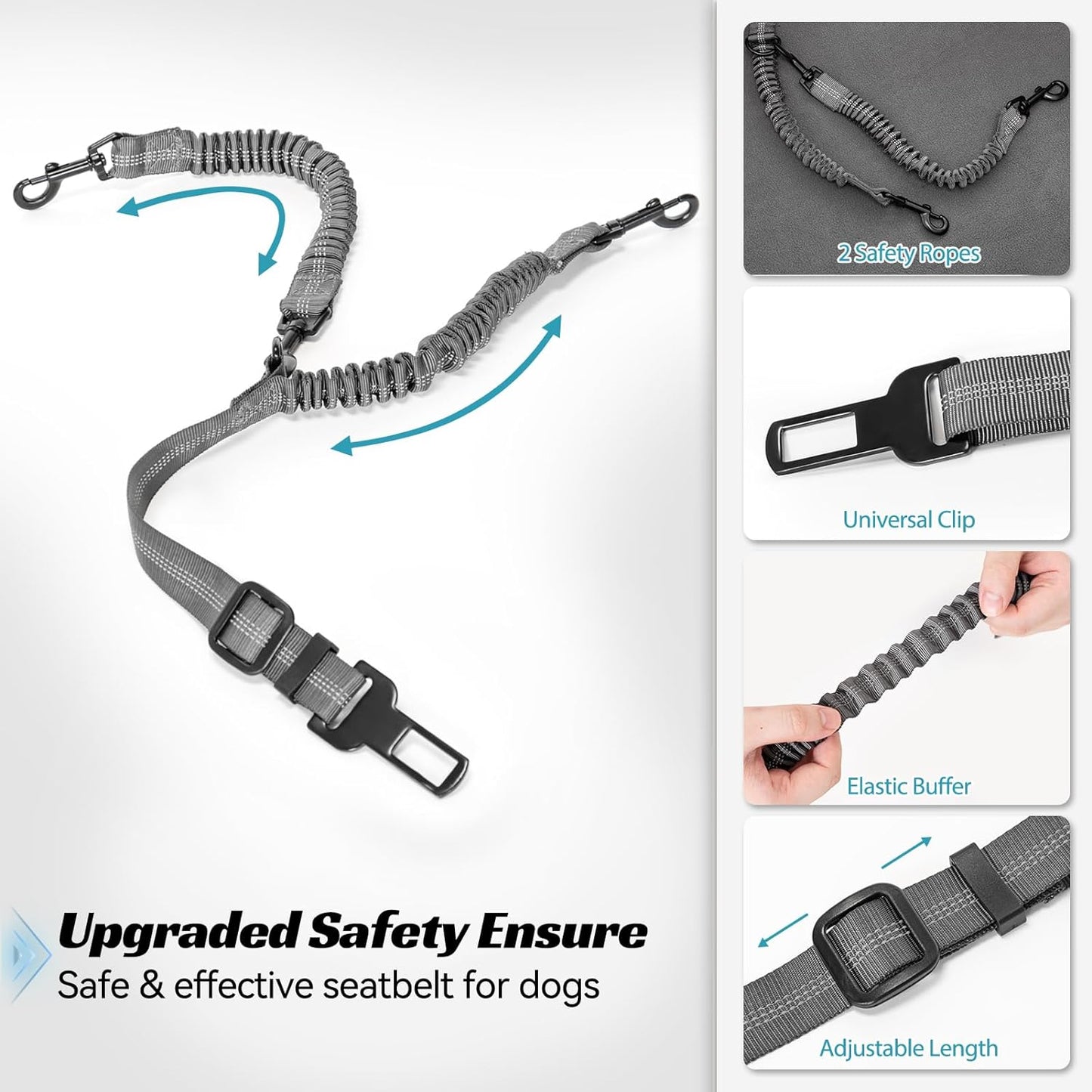 PETSFIT Dog Booster Car Seat for Small/Medium Dogs, Dog Car Seat for Medium Sized Dog with 2 Clip-On Safety Leashes and Patented Buckles, Pet Car Seat with Storage Pockets for Pets Under 45Lbs (Grey)