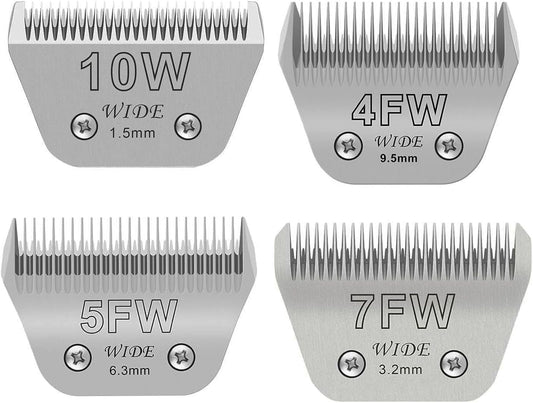 4PCS Wide Blades for Dog Grooming Blades Compatible with Andis,Oster A5,Wahl km10 Dog Clippers Stainless Steel Blades for Animal Dog,Cat,Horse,Silver Size: #10W+30W+5FW+7FW