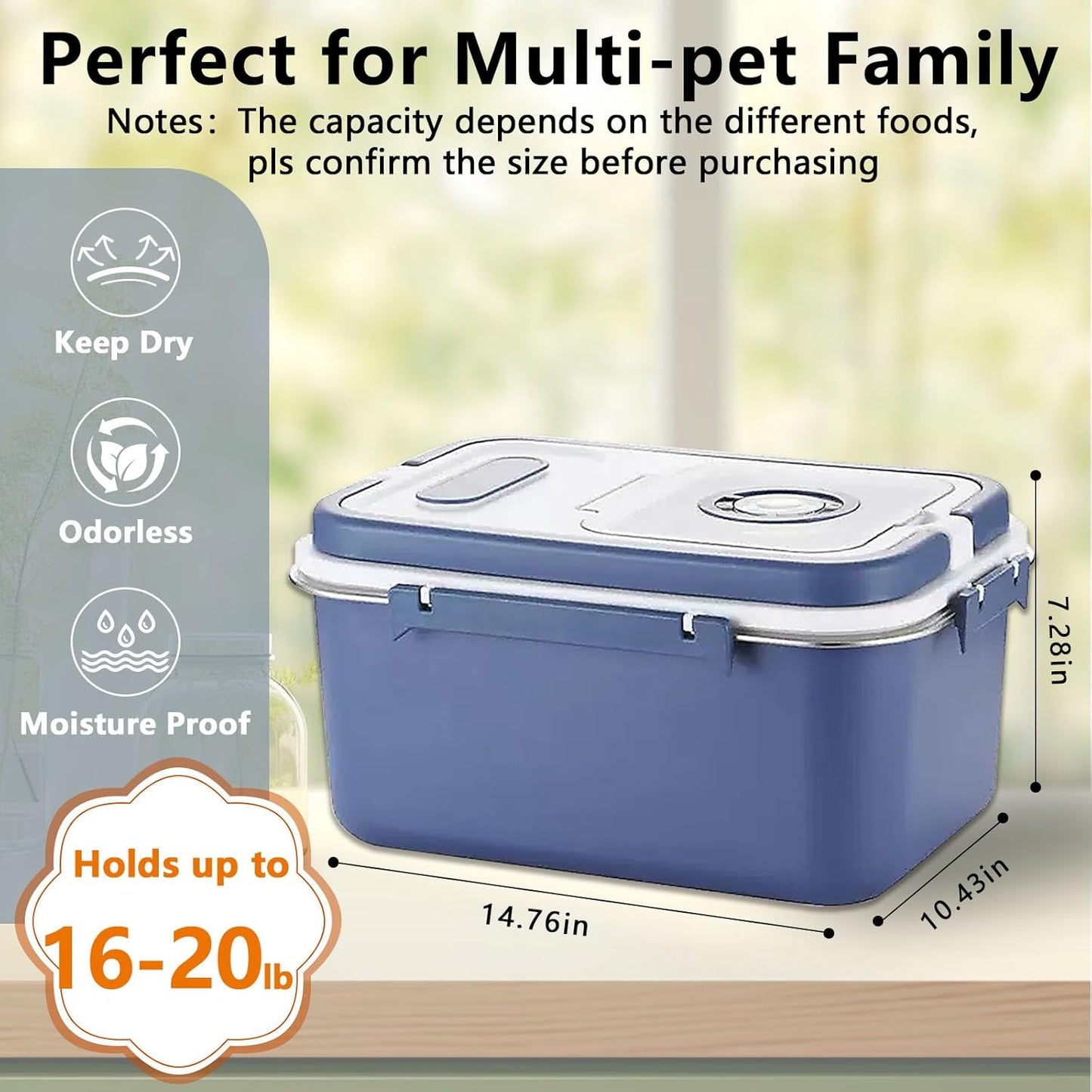 Sanbo Dog Food Storage Container Stainless Steel with Scoop, Airtight Pet Metal Food Storage Bin,Cat Food Canister,Storage Box with Date Tracker for Kitchen (Blue, 10L)