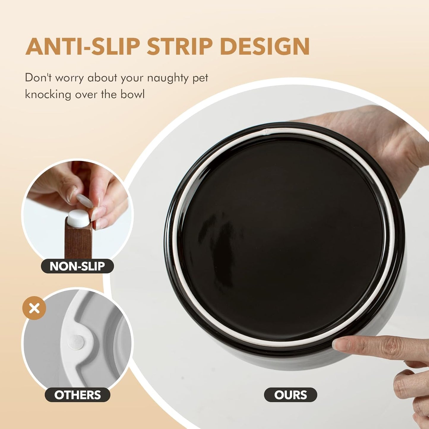 Ceramic 7.3inch Raised Dog Bowl Set, Elevated with Acacia Wood Stand, Food and Water Bowl for Medium Breed Dogs, Weighted Pet Dishes(41oz, Starry Sky)