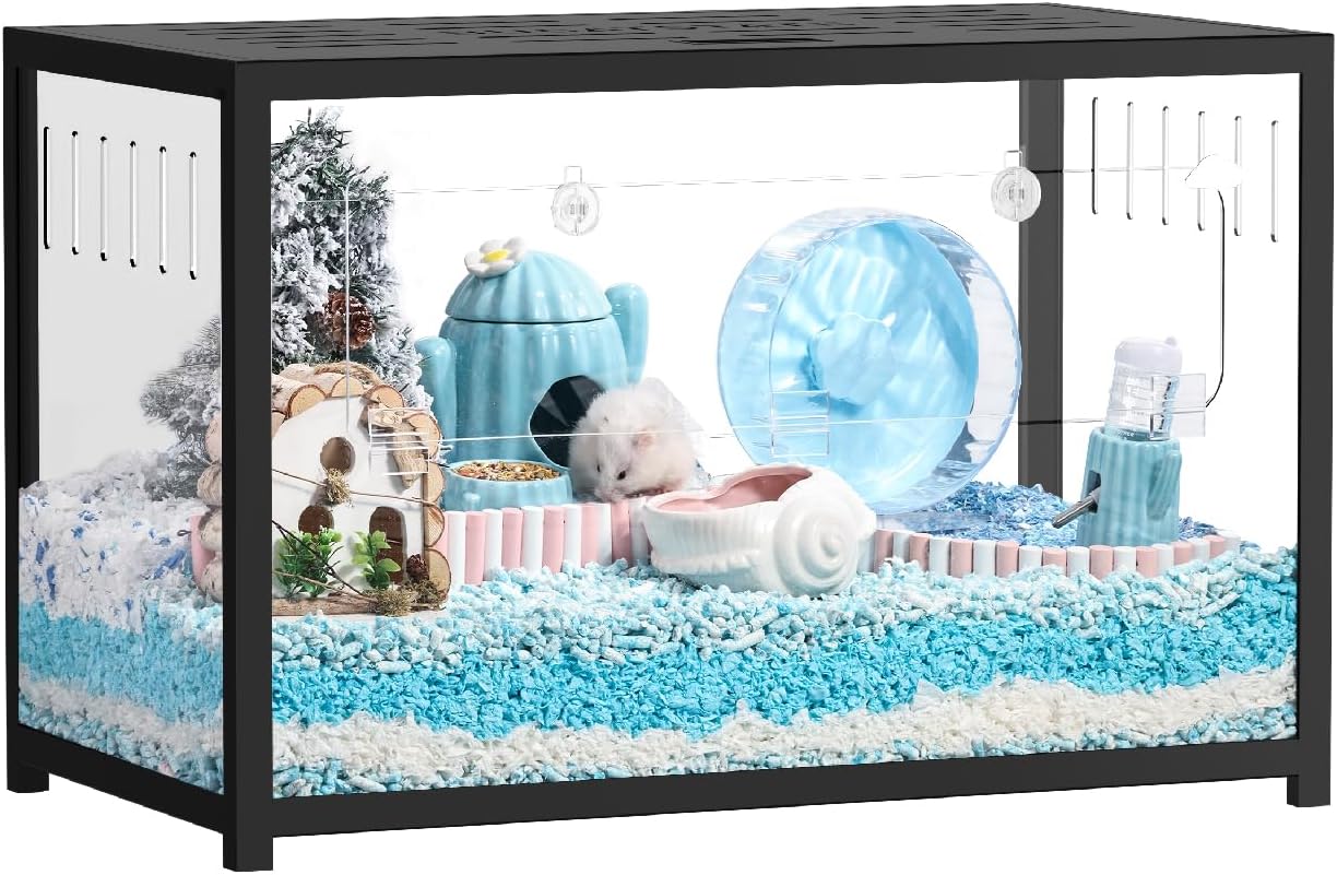 BUCATSTATE Hamster Cage Metal 2.0 - Small Animal Habitats Large Stackable with Top Access Easy Assemble 31.4L*17.6W*20H Inches Dwarf Syrian Hamster House for Guinea Pig, Gerbil (552sq inch Black)