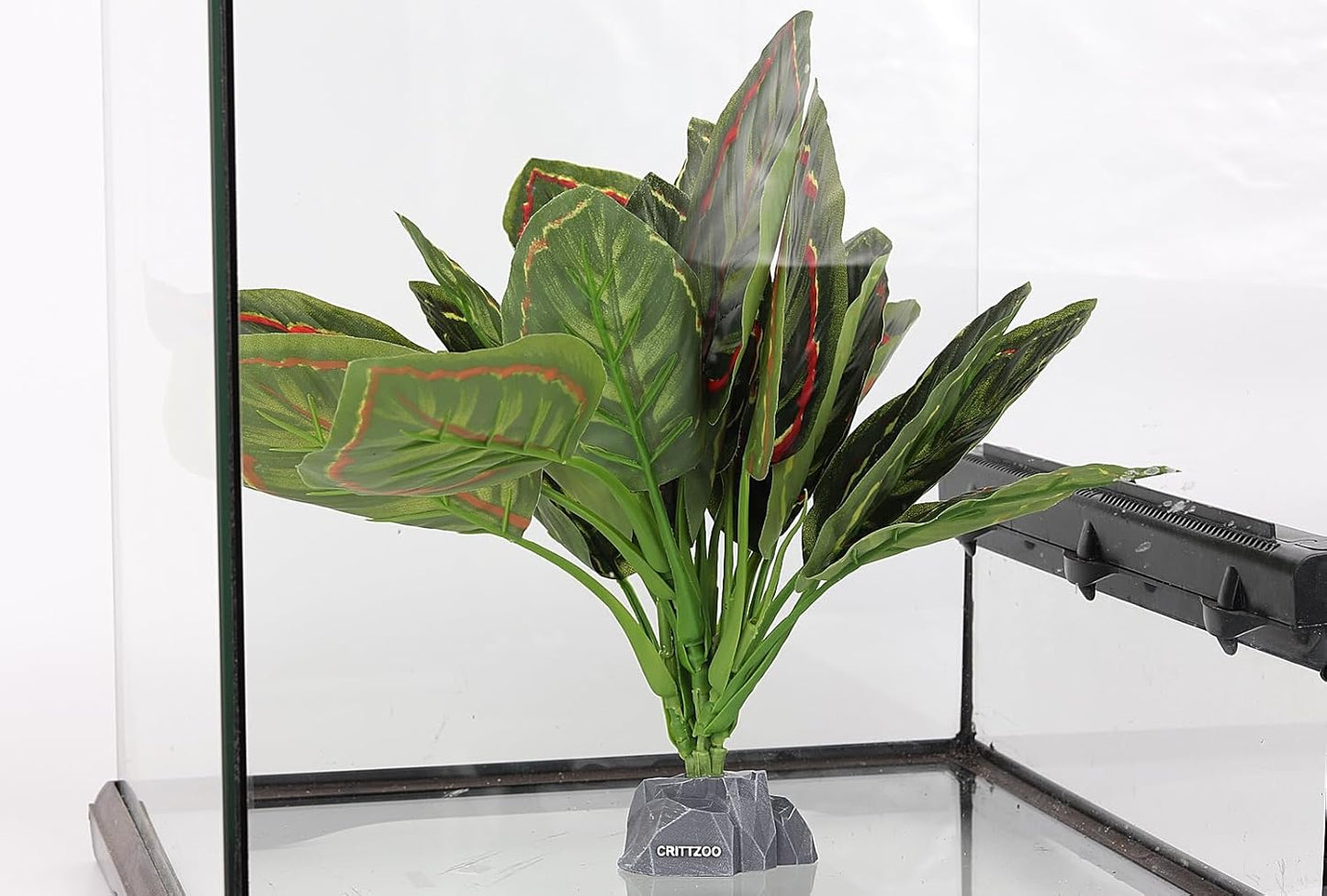 Reptile Terrarium Plants, Bearded Dragon Tank Decor Accessories For Ball Python Leopard Gecko Tree Frog Tarantula Lizard Corn Snake Tortoise Chameleon Crested Gecko - Fake Goeppertia Red Edge