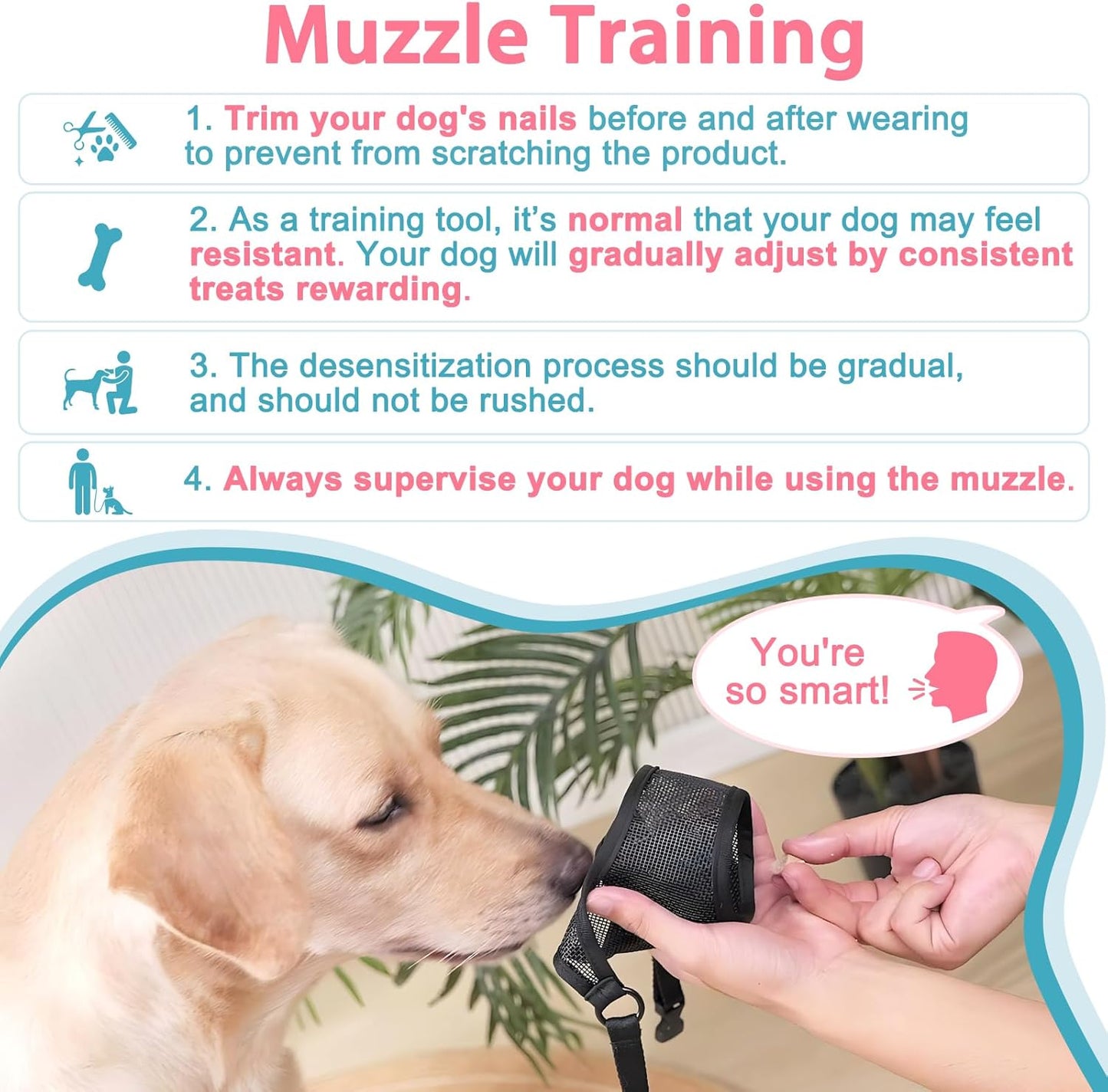 LUCKYPAW Dog Muzzle, Mesh Muzzle for Large Medium Small Dogs, Soft Mouth Guard for Biting Chewing, Breathable Mouth Cover with Adjustable Hook and Loop for Training, Grooming(Black, S)