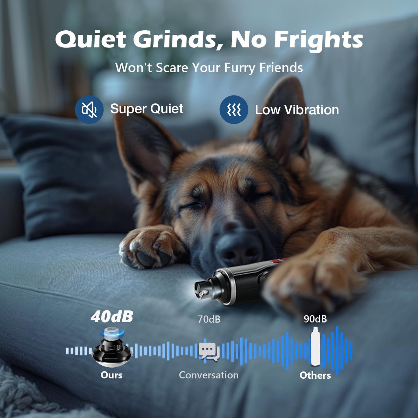 Dog Nail Grinder, Nail Clippers with LED Light, USB Rechargeable Electric Dog Nail Trimmer 5-Speed Paws Grooming & Smoothing for Large Medium Small Dogs Cats Pet