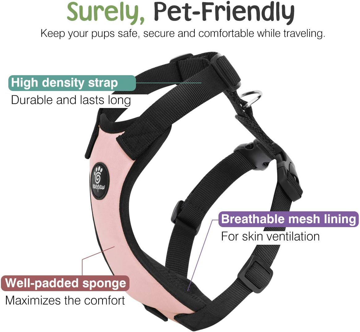 Dog Seat Belt, Safety Vest Dog Car Harness with Adjustable Buckle Dog Seat Belt for Vehicle Nylon Pet Safety Seat Belts Heavy Duty(M, Pink)