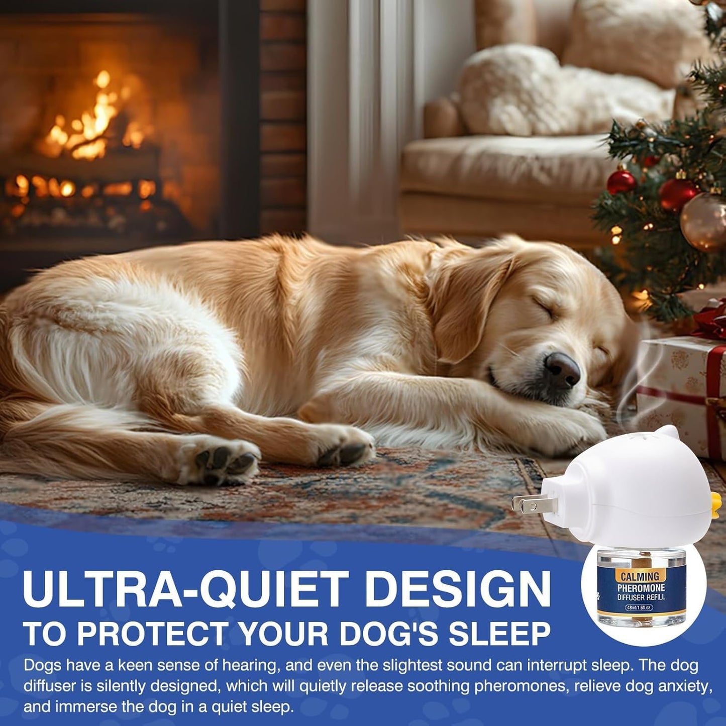 Dog Pheromone Calming Diffuser 4 In 1 Appeasing Pet Pheromones Diffuser to Calm Kit (Plug in+ 3 Pack 48ml Refill) for Anxiety Relief Reduce Barking Aggression Fighting Stress 90 Day Supply(Tasteless)