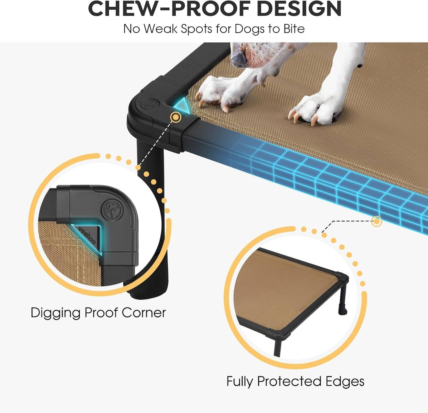 Veehoo Chew Proof Dog Cots - Large Dog Anti-Scratch Hammock Bed for Training, Off Ground, Cooling