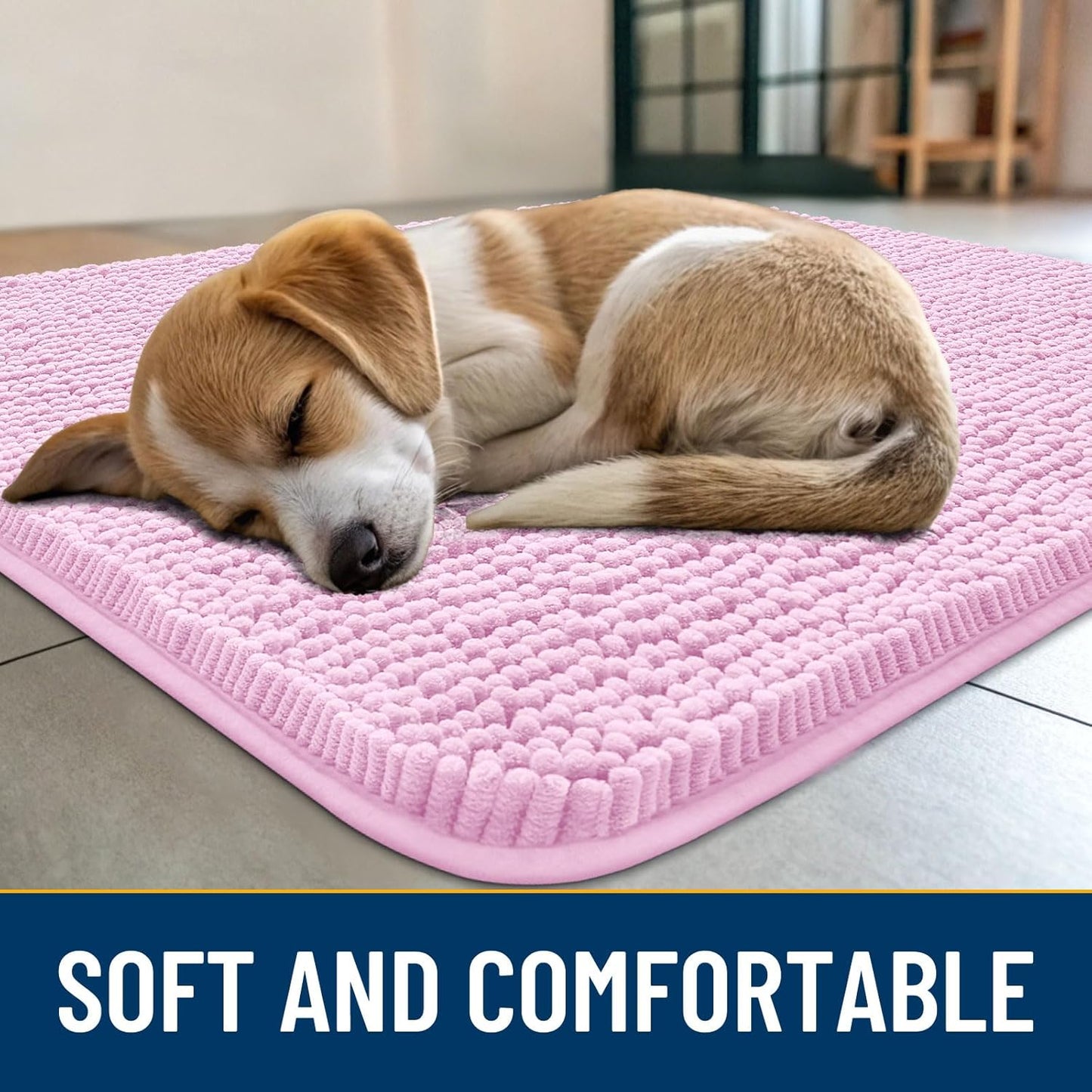 Smiry Dog Door Mat for Muddy Paws 30x20, Absorbs Moisture and Dirt Doormat, Non-Slip Washable Quick Dry Chenille Front Door Mat Indoor Entrance, Entryway Carpet for Inside Floor, Pink