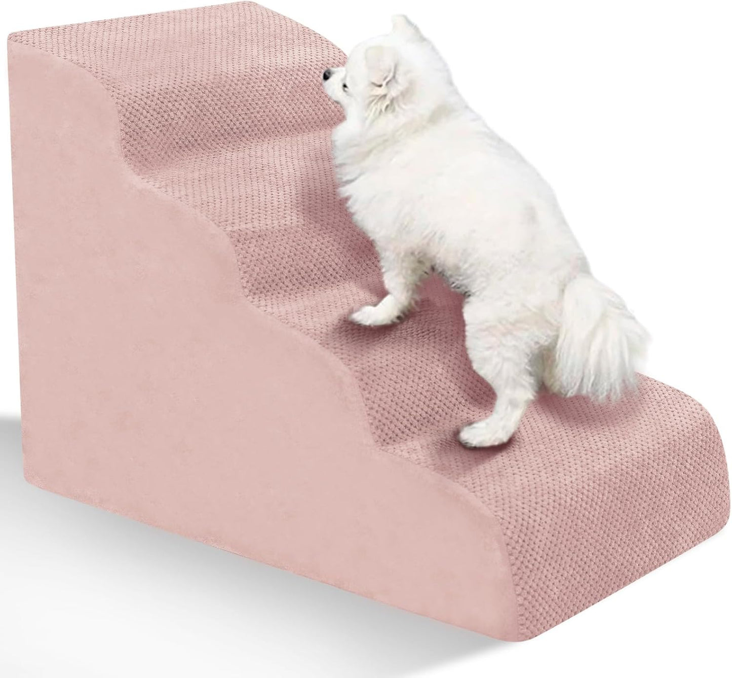 Dog Stairs for Small Dogs - High Density Foam Pet Steps, Extra Wide Dog Ramp with Non-Slip Bottom for High Beds, Couch and Sofa, Best for Dogs Injured, Older Doggy Cats,4 Stpes, Pink