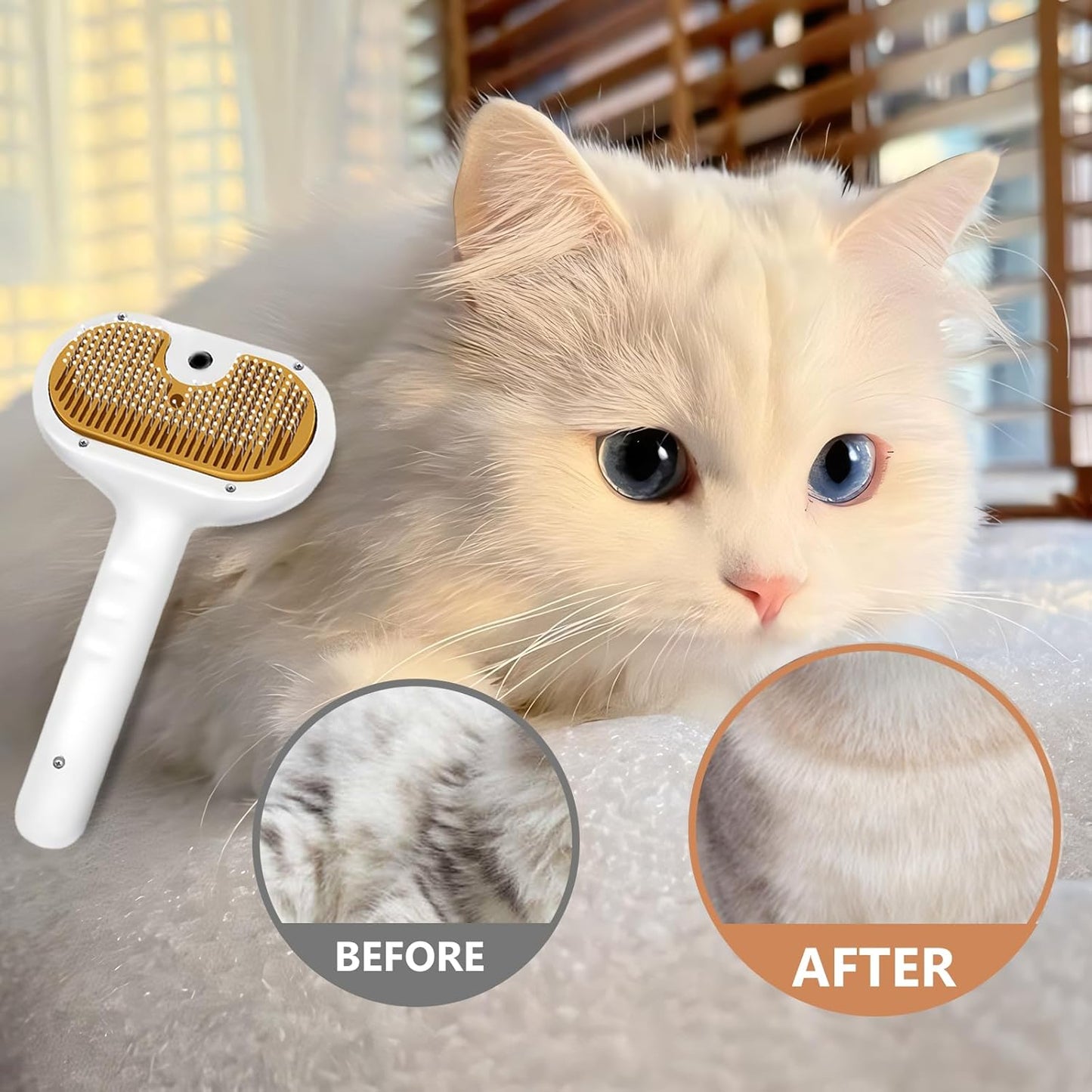 Pet Steam Brush for Dog & Cat – 3-in-1 Spray Hair Removal Comb – Steam for Shedding & Grooming – Water Brush for Long & Short Haired Pets – Spritz Defur Comb – Includes Waterless Shampoo