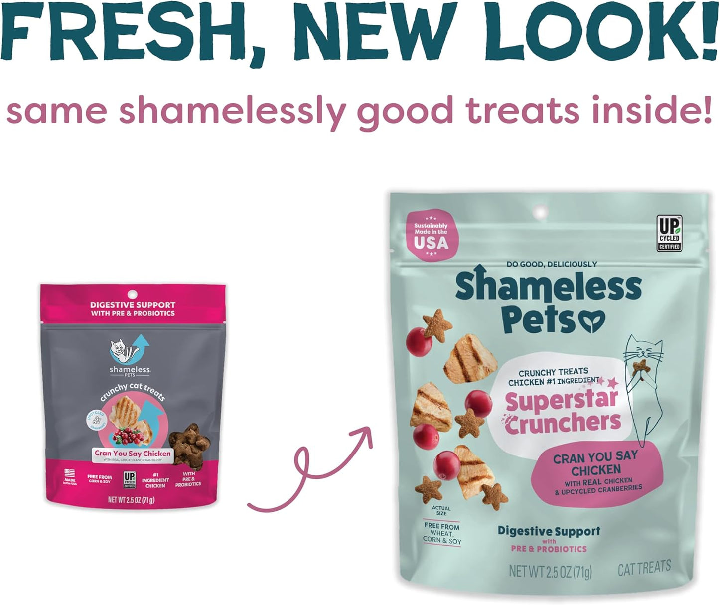 Shameless Pets Crunchy Cat Treats - Kitty Treats for Cats with Digestive Support, Natural Kitten Treats with Real Chicken, Healthy Flavored Feline Snacks - Cran You Say Chicken, 3-Pk