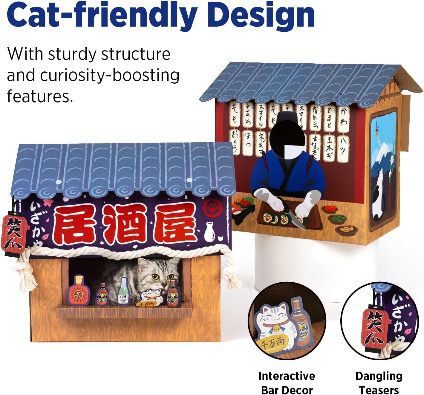 Cat Beds for Indoor Cats, Cardboard Cat House with Scratchers, Izakaya Bar, Large Sturdy Cat Furniture Condo Cave Tent, Easy to Assemble Pet Toys Accessories Stuffs, Bunny Small Animals