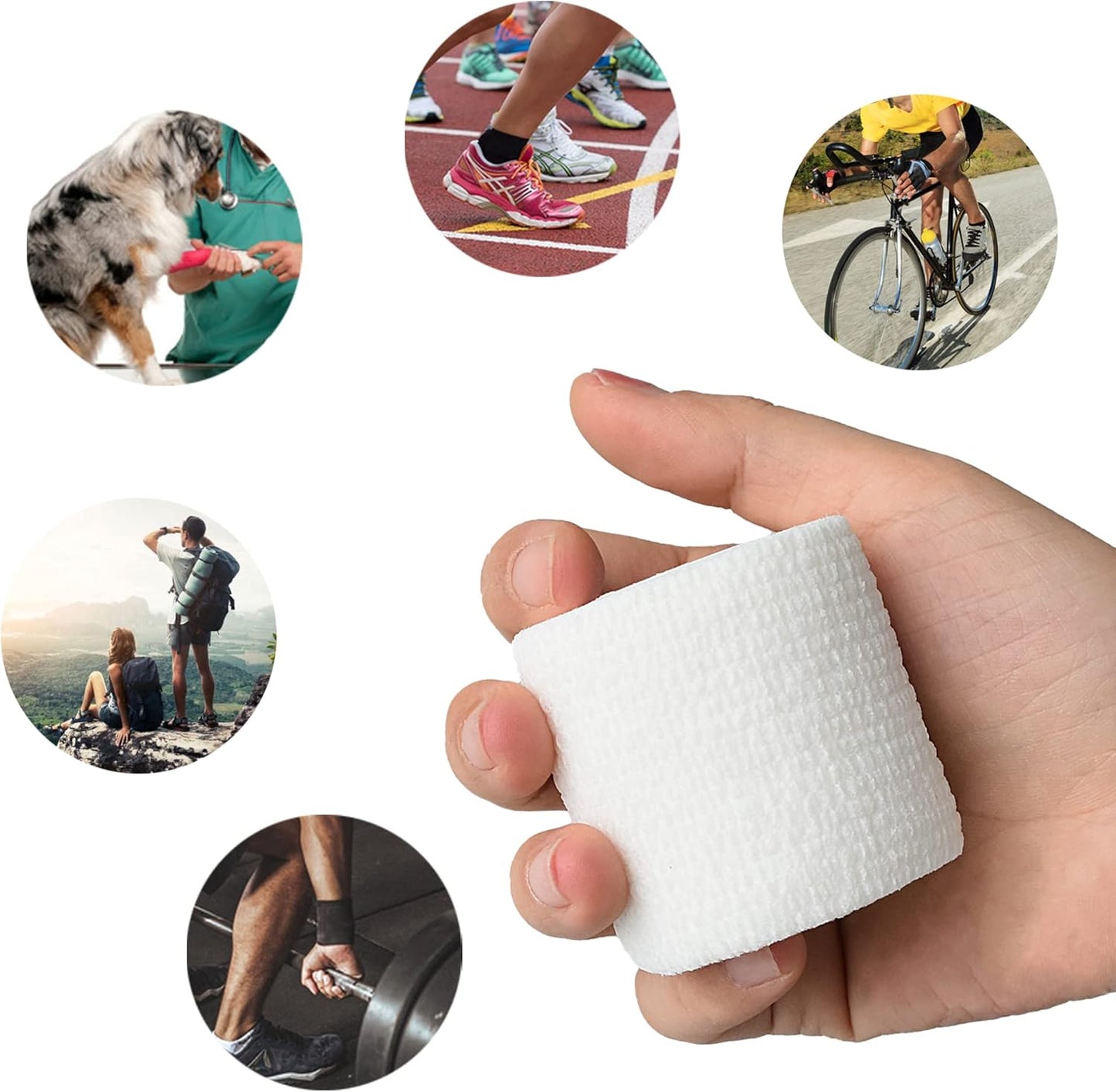 9 Pack 2" x 5 Yards Self Adhesive Bandage Wrap Self Stick Wrap for Ankle, Wrist, Finger, Sports, Breathable Cohesive Vet Tape for Pets (White)