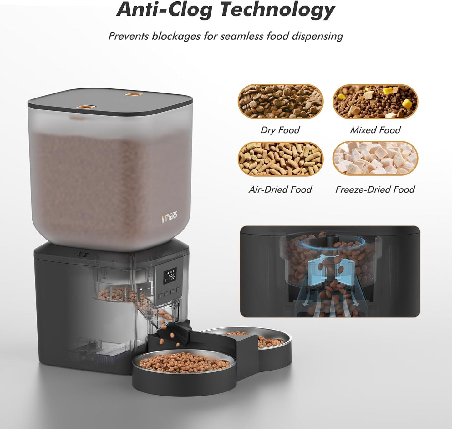 Automatic Cat Feeder for 2 Cats - 8L/34 Cups Large Capacity Auto Cat Food Dispenser with LCD Screen, 2 Food Trays, Timed Feeder, Up to 50 Portions 6 Meals Per Day, Keep Fresh