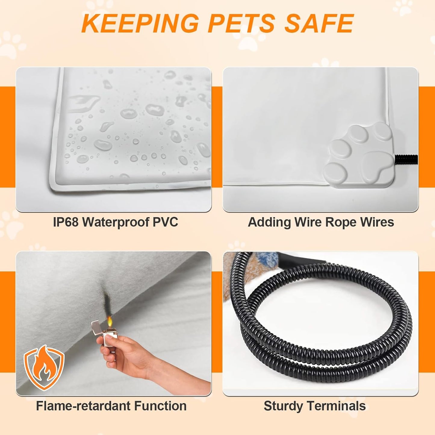 Cat Heating Pad, 17×13 In Heated Cat Bed With Intelligent Constant Temperature Switch, PVC Waterproof With Metal Protective Tube Puppy Whelping Supplies, Comes With a Plush Cotton Sleeve-Apricot