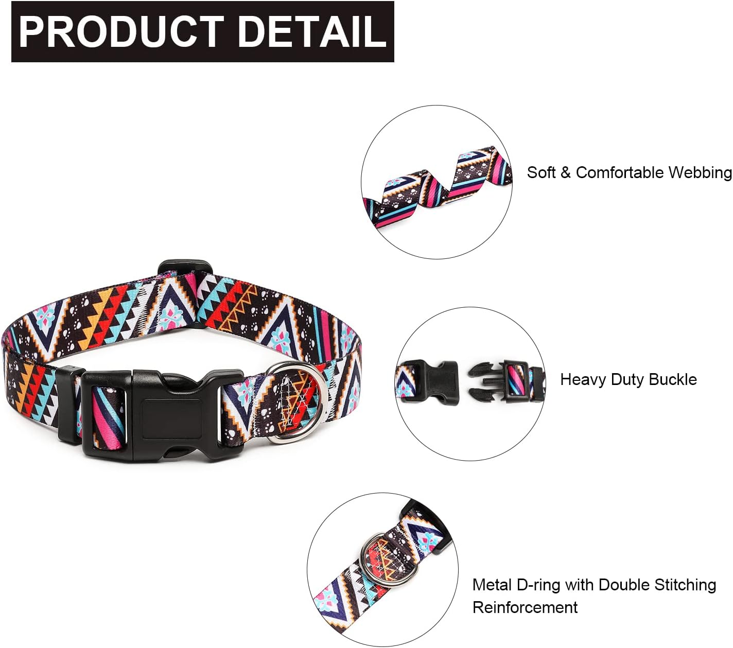 Mercano Adjustable Dog Collar - Special Design Patterns, Soft Nylon Comfortable Durable Pet Collar for Small Medium Large Dogs (XS, Ethnic Pink)