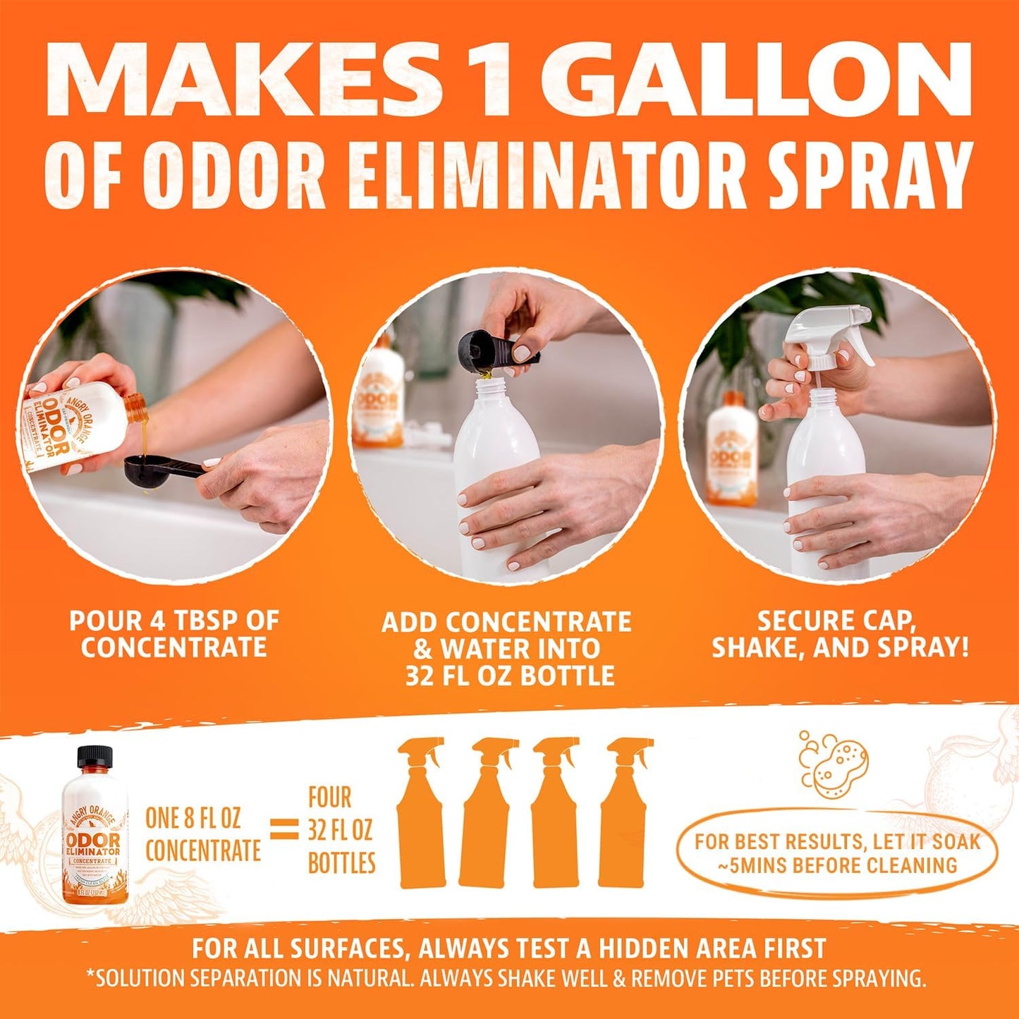 Angry Orange Pet Odor Eliminator Concentrate for Cat Urine and Smells - Fresh Scent - 8 oz (Makes 128 oz of Cleaner)