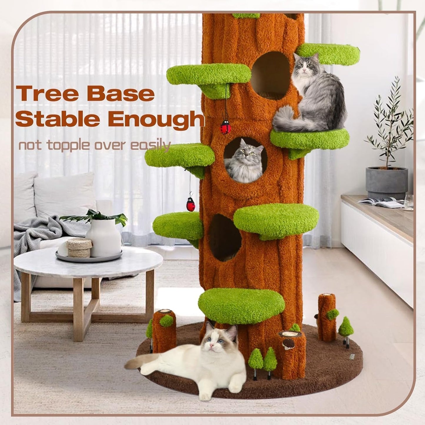 Extra Large Cat Tree Tower,90.55" Tall Forest Theme Cat Condo for Indoor Cats,Multi-Level Luxury Huge Cat Condo with Scratching Mats,Removable Mats,Heavy Duty House with Toys for Multi-Cat Household