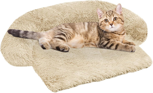 Calming Dog Bed Fluffy Plush Dog Mat for Furniture Protector with Removable Washable Cover for Large Medium Small Dogs and Cats (XS (31"x23.5"x5"), Beige)