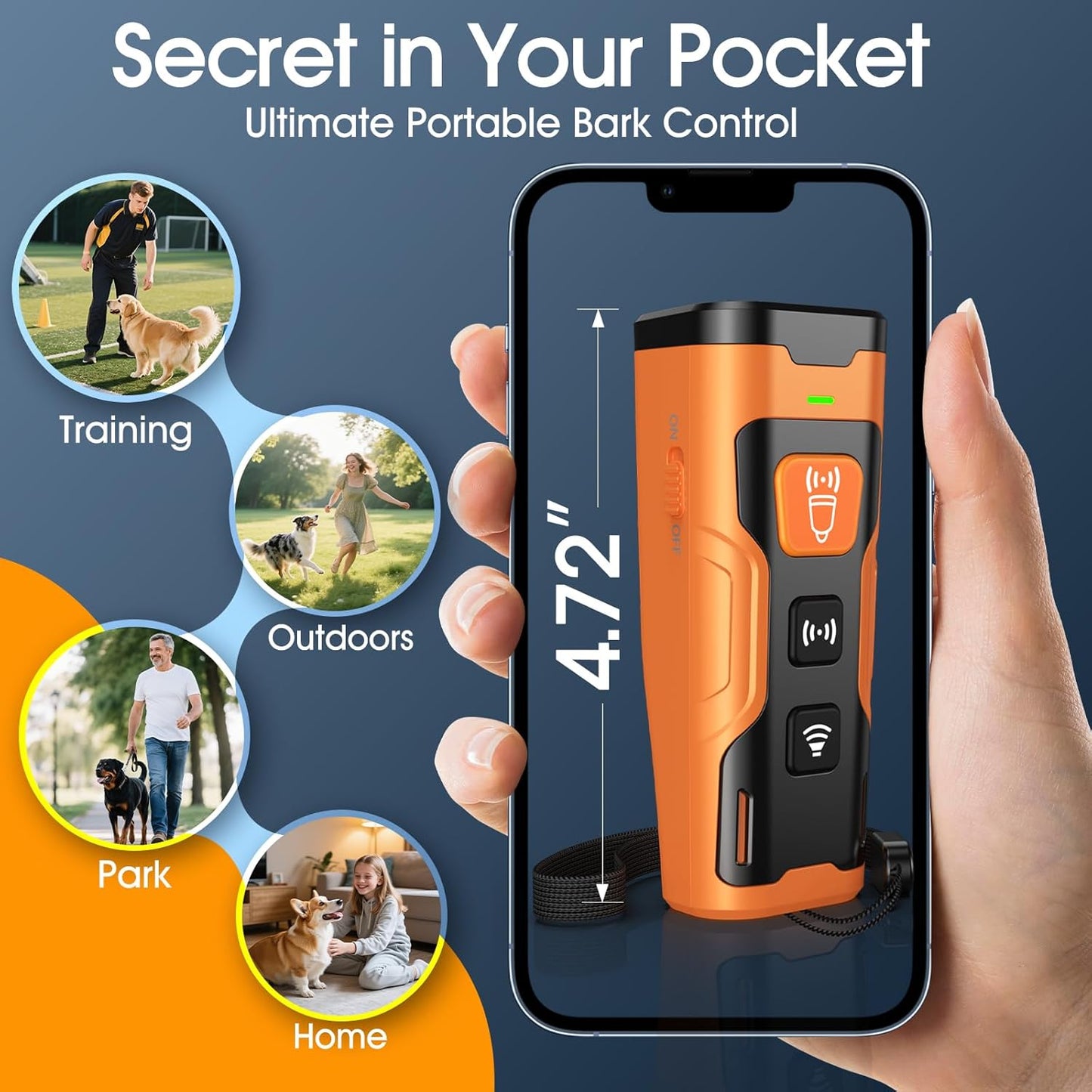 Dog Bark Deterrent Devices, Ultrasonic Anti Barking Device for Dogs, Stopping Own or Neighbor's Dog Barking,Portable Dog Training Device, Safe & Effective for Indoor & Outdoor Use, Orange