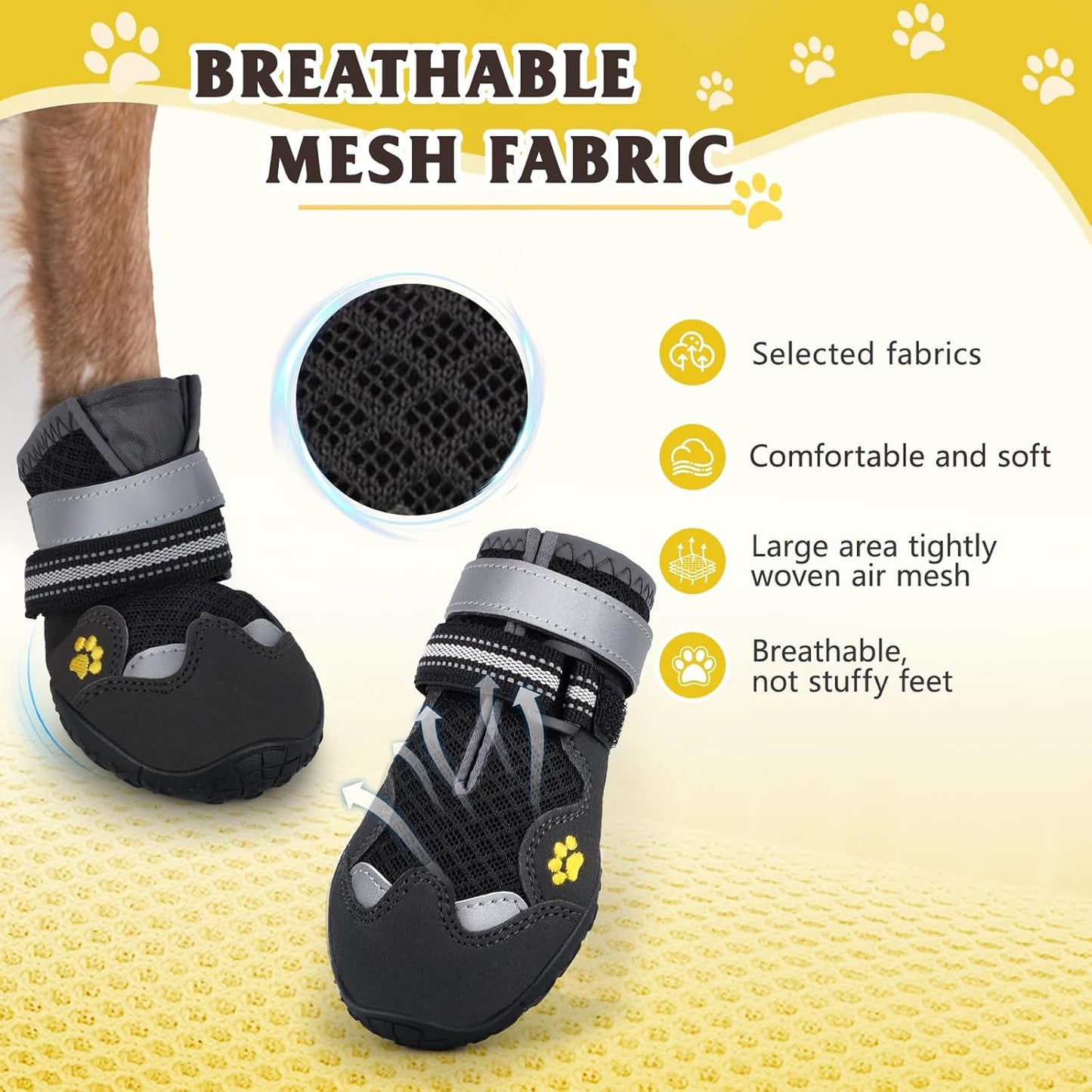Dog Shoes for Large Medium Small Dog, Mesh Breathable Dog Shoes for Hot Pavement, Anti-Slip Dogs Boots Paw Protectors with Reflective for Outdoor Walking Indoor Hardfloors (Size 2)