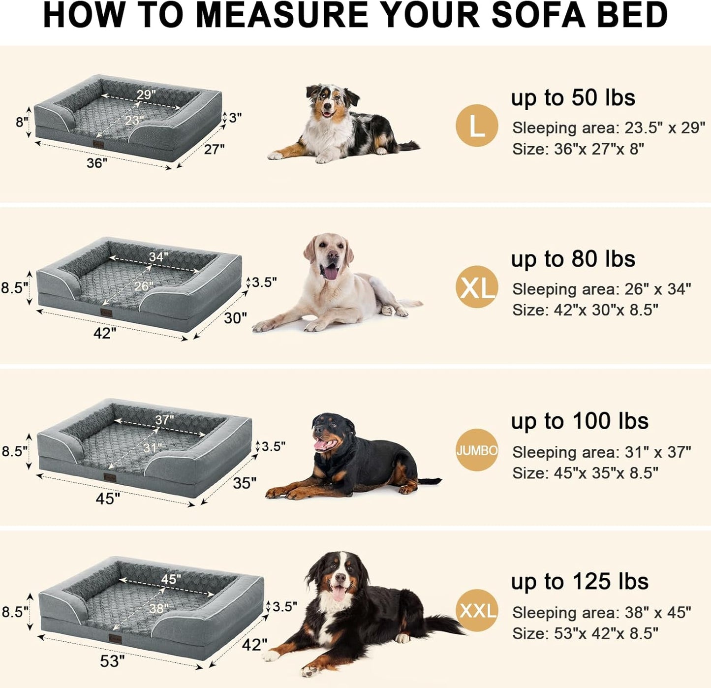 Orthopedic XXL Dog Bed for Extra Large Dogs, Waterproof Memory Foam Dogs Bed with Sides, Egg-Crate Foam and Non-Slip Bottom Big Dog Couch Bed with Washable Removable Cover(XX-Large,Grey)