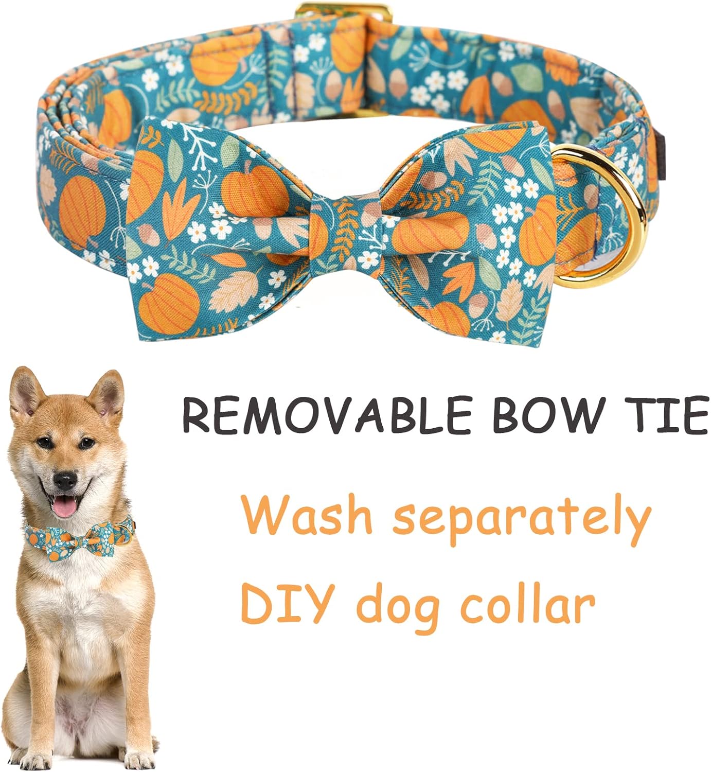Unique style paws Halloween Dog Collar with Bow Tie Pumpkin Cotton Collar Adjustable Puppy Collar for Small Medium Large Dogs-L