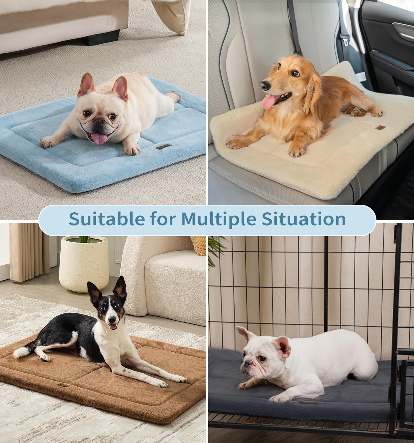 Made4Pets Dog Crate Pad Bed for Large Dogs, Washable & Reversible, Anti-Slip Kennel Mat for Cozy Sleeping, Soft Fluffy Dog Bed for Indoor & Outdoor Use, 36"x27", Blue