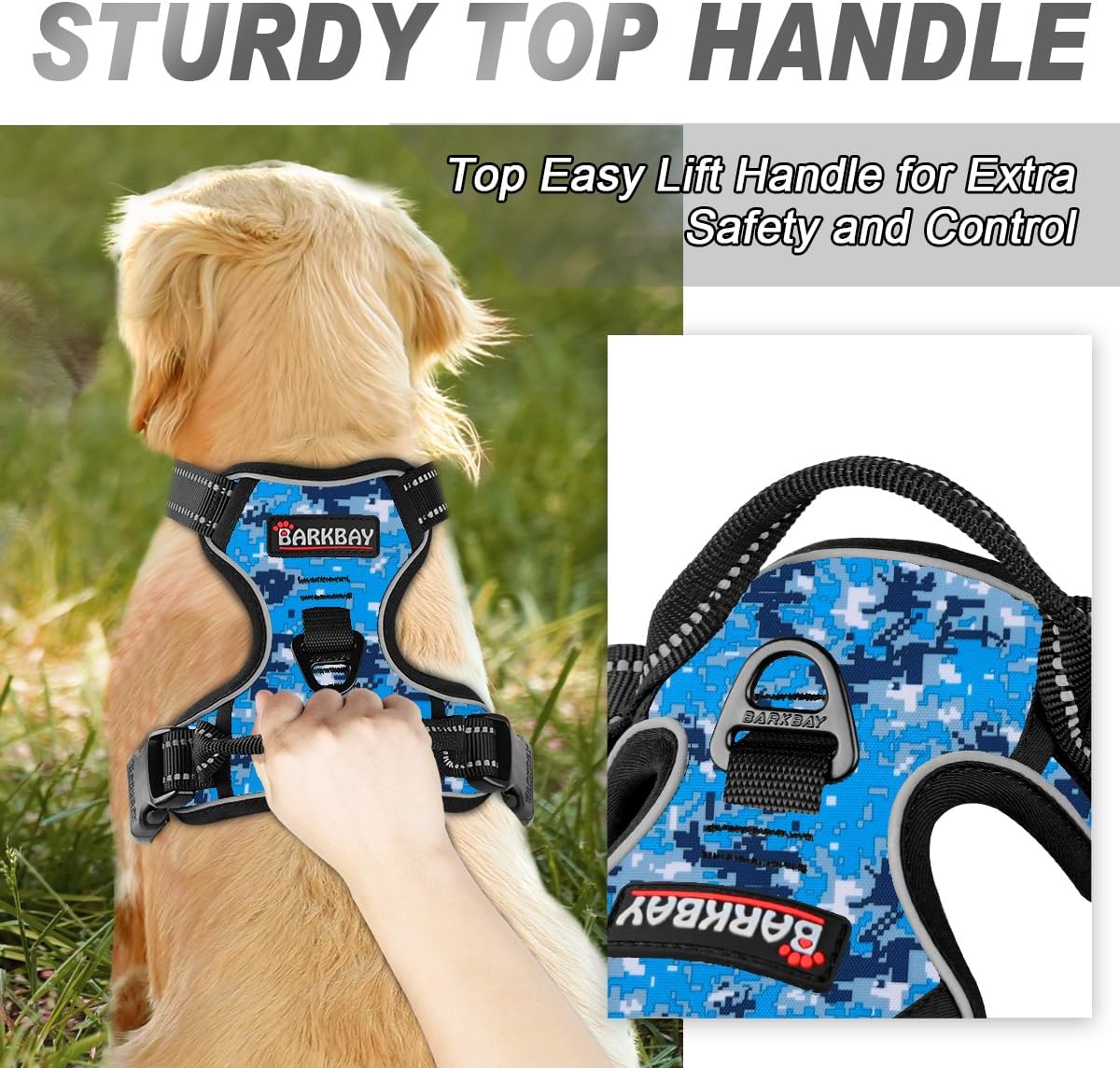 BARKBAY No Pull Dog Harness Front Clip Heavy Duty Reflective Easy Control Handle for Large Dog Walking(Blue camo,XL)