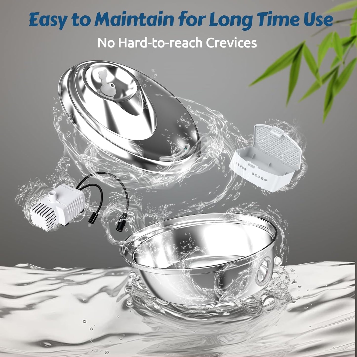 ORSDA Cat Water Fountain Stainless Steel 67oz/2L, Automatic Pet Drinking Fountain with Water Level Window, Dog Water Bowl for Cats and Small Dogs- 12Pcs Filters (D36)