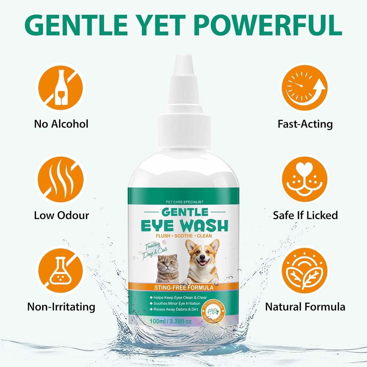 Pet Eye Drops for Dogs & Cats - Gentle Cat Eye Drops for Itchy, Watery Eyes - Safe Eye Wash Solution for Puppies & Kittens - 3.38 oz