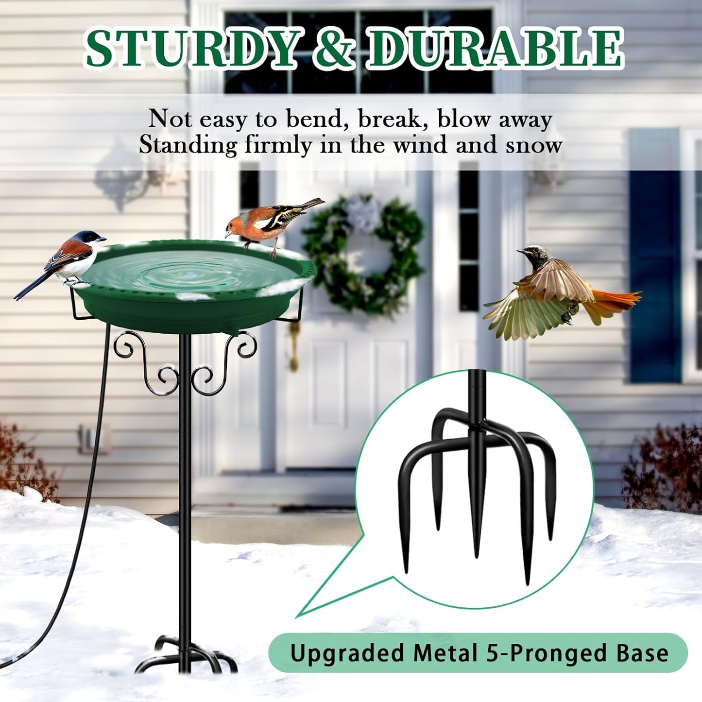 Heated Bird Bath, Lovppy 100W Thermostatically Controlled Heated Bird Baths for Outdoors Bird Bath Heater with Metal Stake, Heated Bird Bath for Outside Winter Garden Patio Yard Lawn (Green)