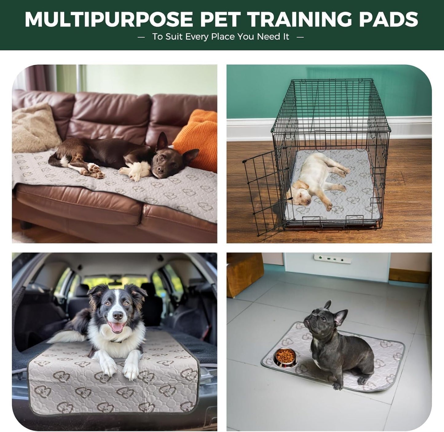 FXW Washable Pee Pads for Dogs, Puppy Pads with Super Absorbent, Specifically Designed for 18inch Cages, 17" × 11" Rectangle, Khaki, 4 Packs