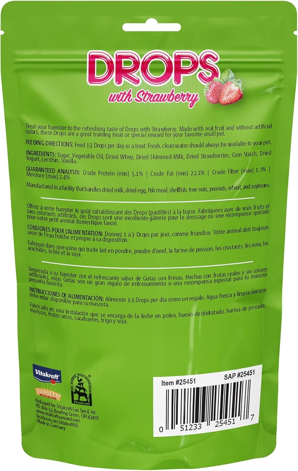 Vitakraft Drops Hamster Treat - Strawberry - Yogurt Treats for Hamsters Pink 5.3 Ounce (Pack of 1)