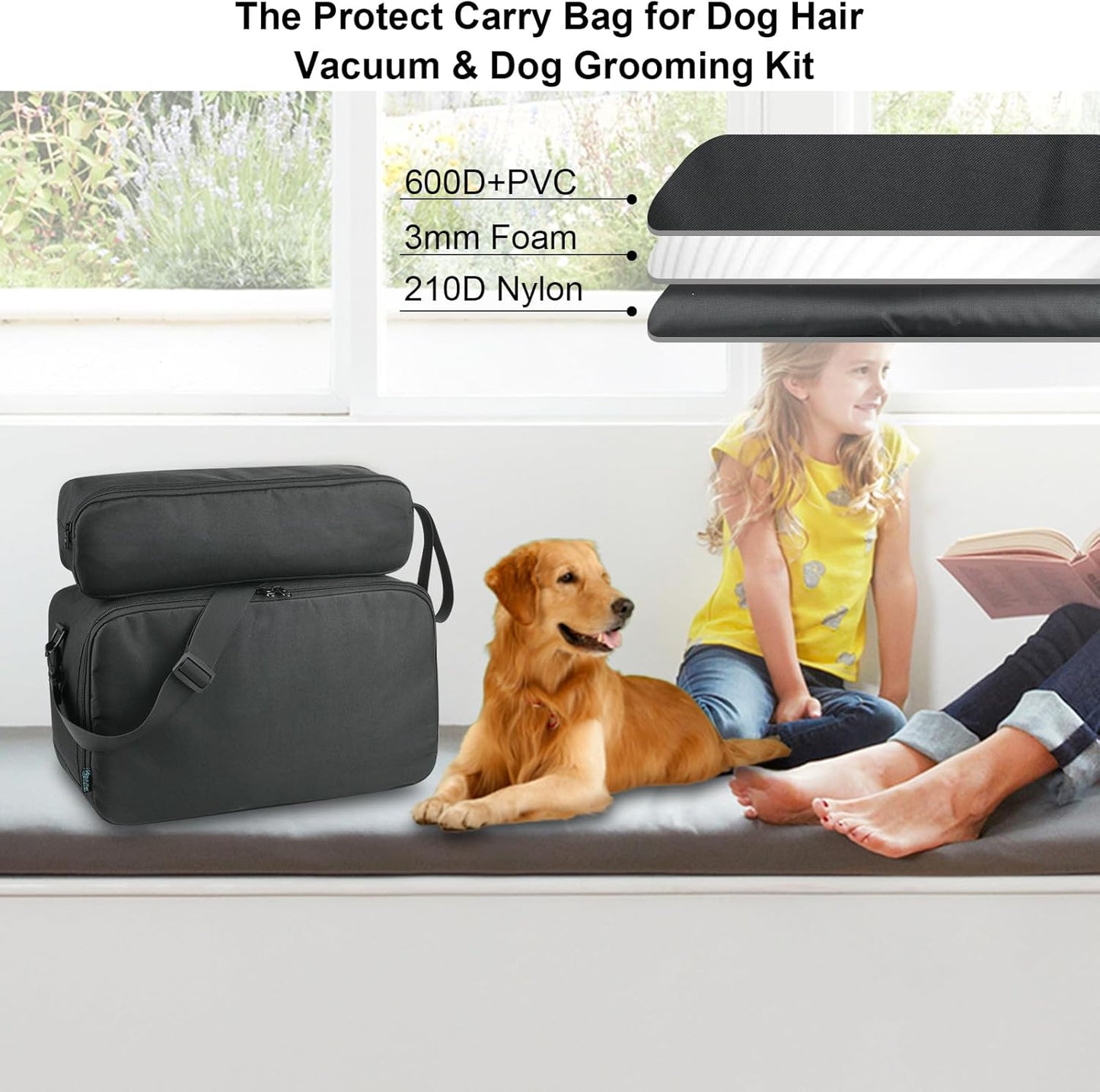 Beautyflier Pet Grooming Supplies Organizer, Protective Tote Bag Case for Pet Grooming Kit & Vacuum Suction Dogs Cats Hair, Travel Pouch Bag for Pet Dog Grooming Vacuum Kit, Bag Only (Black)