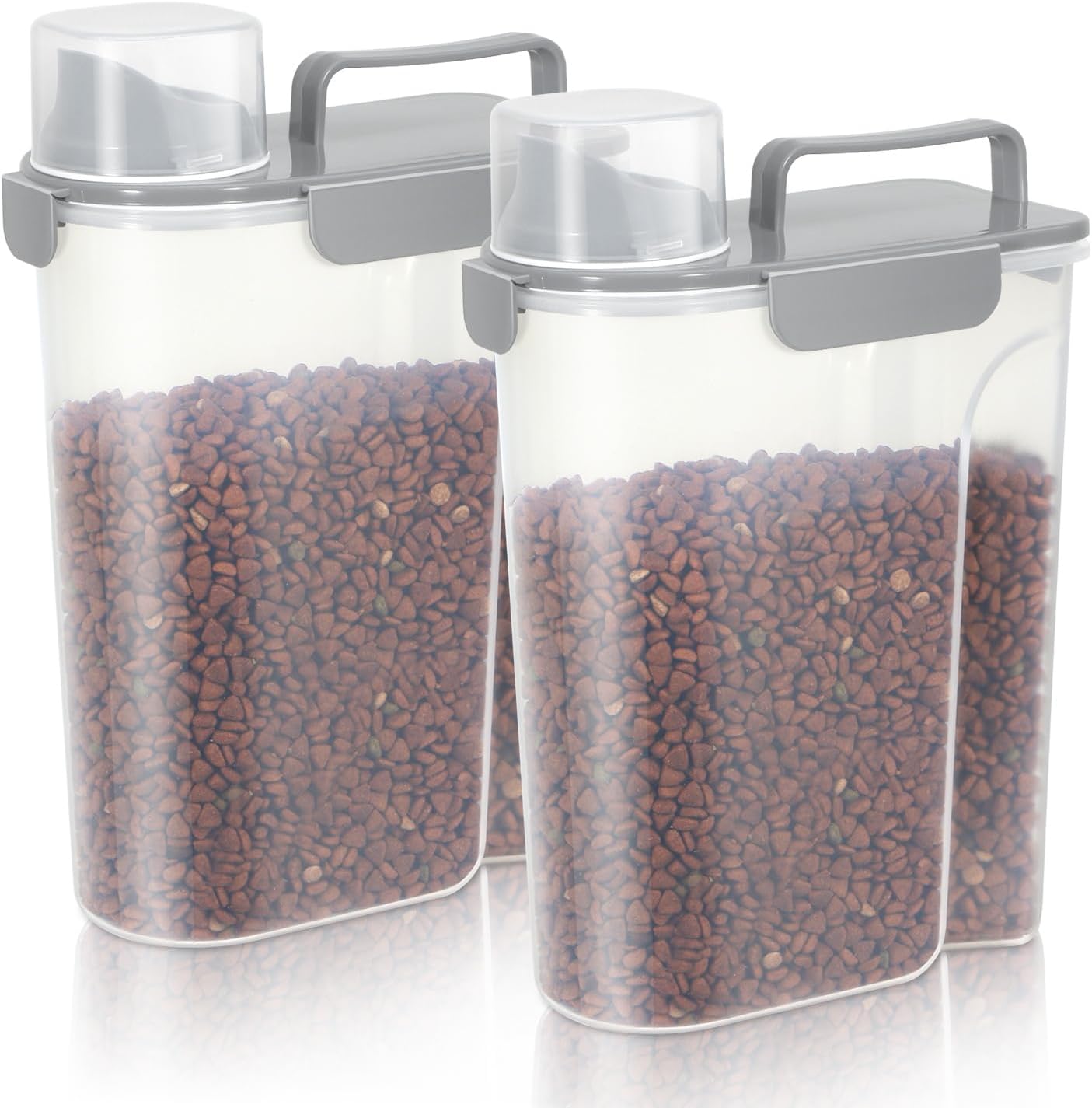 5-7Lbs Dog Cat Food Storage Container with Upgraded Large Nozzle BPA-free, 4 Snap Seals Plastic Pet Food Storage Containers with Handles (2, Light Gray, 5L)