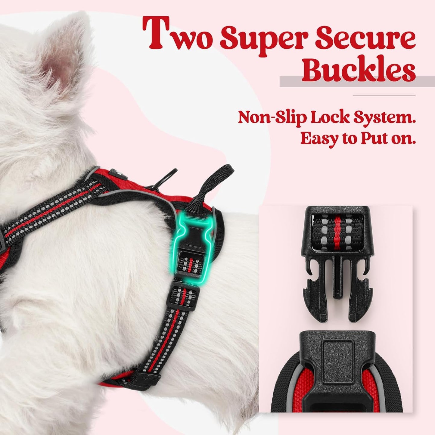 rabbitgoo Dog Harness No Pull with 2 Leash Clips, Adjustable Soft Padded, Reflective Oxford No Choke Pet Vest with Easy Control Handle for Puppy, Red,XS