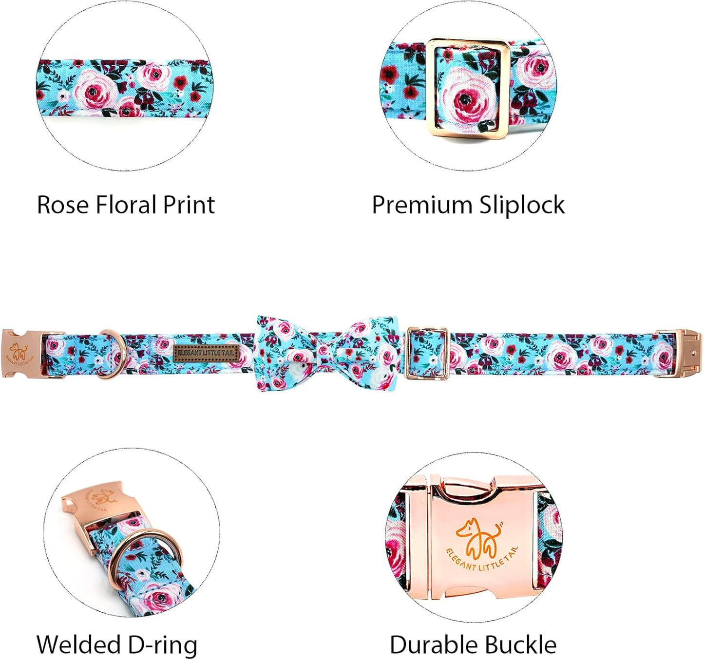 Elegant little tail Dog Collar, Rose Print Pet Collar Summer Dog Collar Durable Metal Buckle Dog Collars Cotton Pet Adjustable Dog Collars for Large Dogs