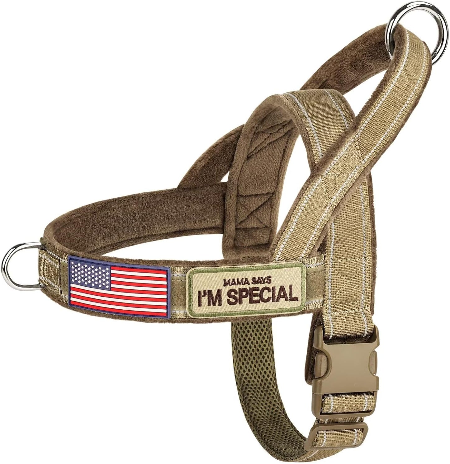 Forestpaw No Pull Dog Harness - Soft Flannel Padded Tactical Dog Vest Harness with Quick Release Buckle, Adjustable Reflective Pet Harness for Medium Large Dogs Walking Training,Brown L