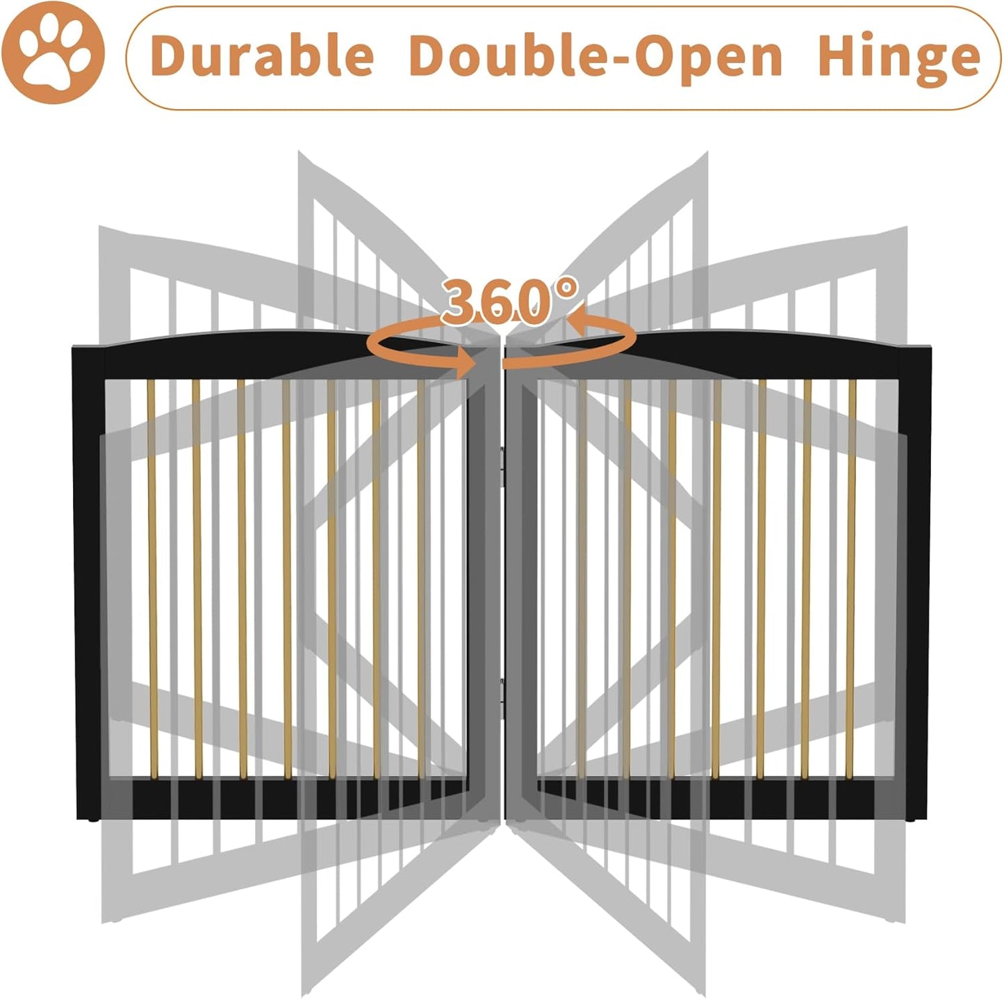 Freestanding Pet Gate for Dogs, Foldable Wooden Dog Gate for House, Extra Wide Indoor Pet Barrier for Stair, Doorway, Hall, Support Feet Included, 120 Inch Wide, 6 Panels 24",Black&Gold