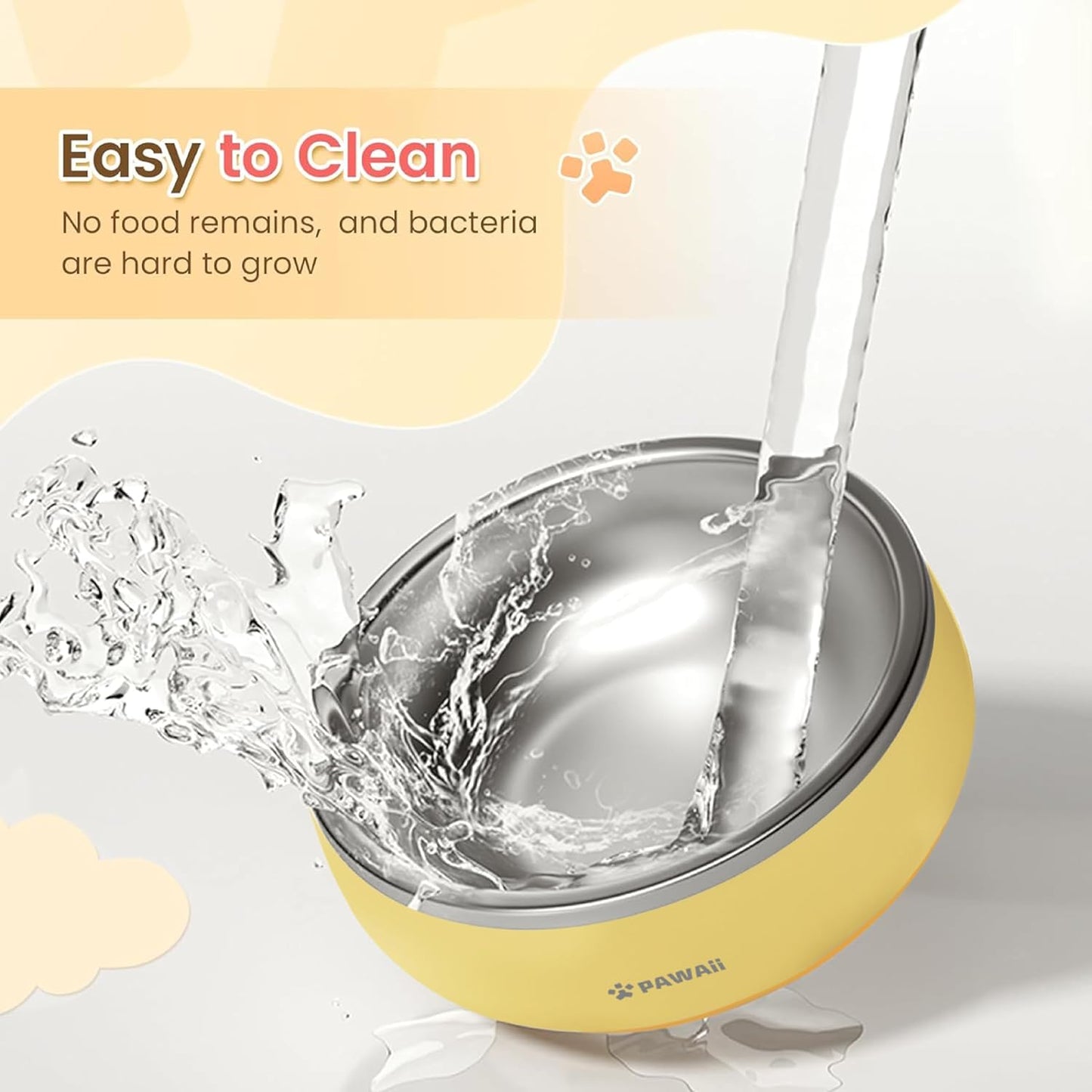 Pawaii Small Dog Bowls, 12 oz. Food Water Bowl Designed for Puppies and Cats with Non-Slip Rubber Base, Upgraded Metal Insulated, Double Stainless Steel Bowls, Cheese Yellow